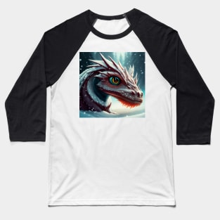 Ancient Red Dragon Raises Head out of Snow Baseball T-Shirt
